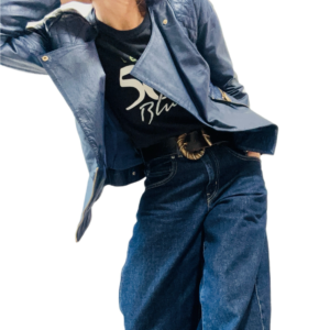 Perfecto en cuir bleu IKKS T S